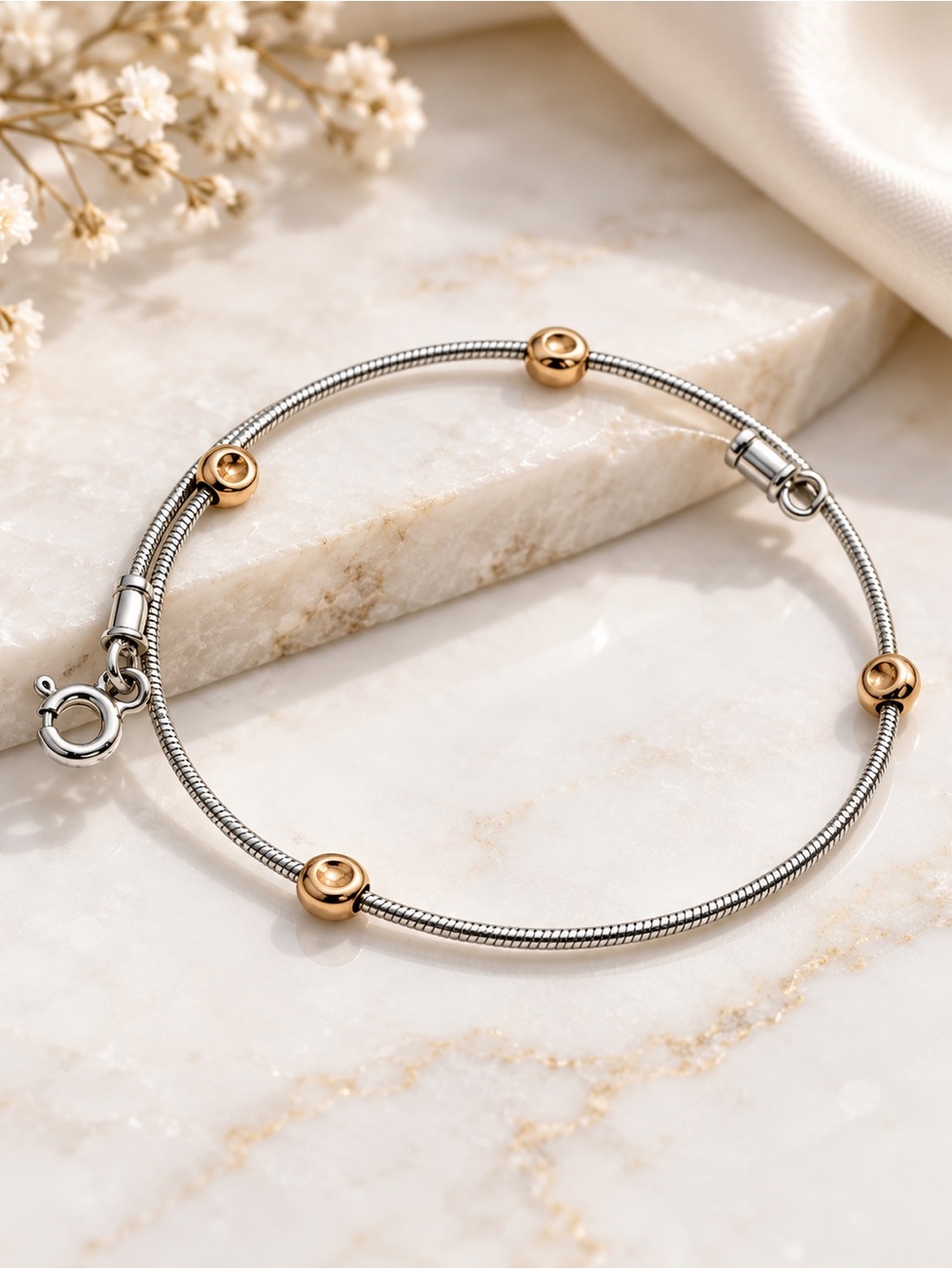 Silpada Sterling Silver Snake Chain w/14KGF Stationed Discs Bracelet